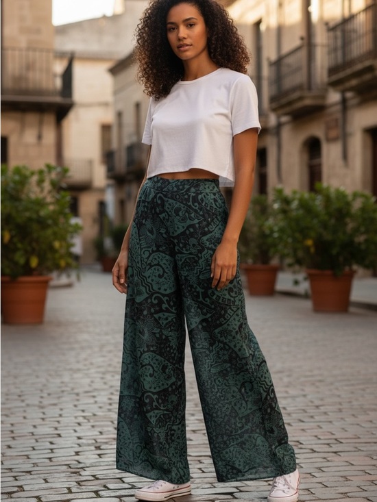 Sachin + Babi Pants - Sachin + Babi Dark Green Paisley Wide-Leg Pants